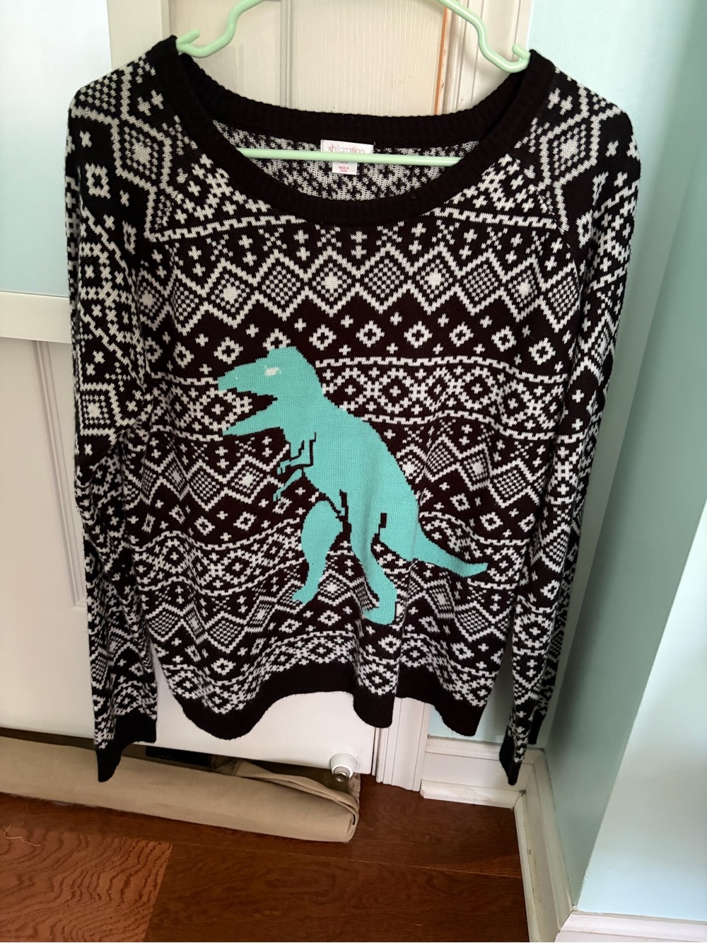 Black & White Sweater with Dinosaur Graphic
